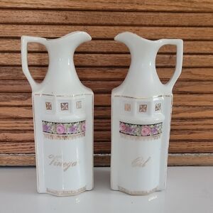 ANTIQUE vintage Elegant White Vinegar and Oil Dispenser Set Victorian Thuringia